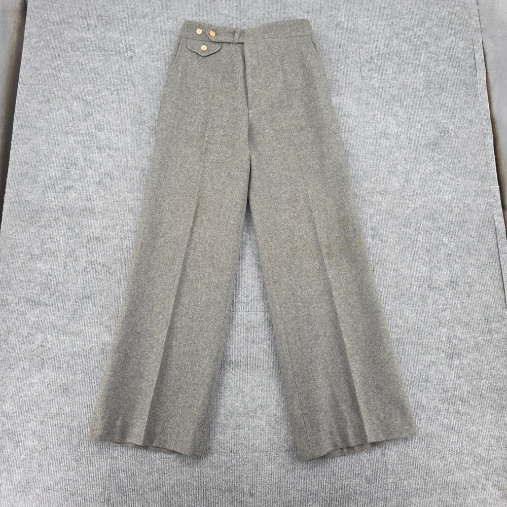Vintage Ralph Lauren High Waisted Wool Wide Leg Gray Button Tab Pants 27x30